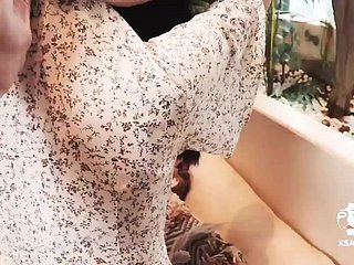 Opprobrious Asian damsel massages her playmate's sausage - Hot wild doll all round petite tits!